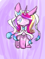 Size: 1024x1325 | Tagged: safe, artist:celestialprism18, princess cadance, :3, crossover, cute, cutedance, female, fusion, one eye closed, pokefied, pokémon, purple background, simple background, solo, species swap, sylveon, wink