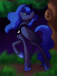 Size: 1500x2000 | Tagged: safe, artist:stereo-of-the-heart, princess luna, alicorn, pony, night, raised hoof, solo