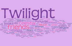 Size: 792x506 | Tagged: safe, derpibooru import, minuette, pinkie pie, princess celestia, twilight sparkle, twilight sparkle (alicorn), twinkleshine, zecora, alicorn, book, canterlot, moon, quesadilla, text, text only, wordle