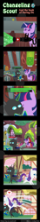 Size: 600x3263 | Tagged: safe, artist:vavacung, derpibooru import, daring do, rarity, twilight sparkle, twilight sparkle (alicorn), alicorn, changeling, pony, unicorn, comic:changeling-scout, book, changeling feeding, comic, glomp, heart, kissing, medigun, pointy ponies, reading, shipping, team fortress 2