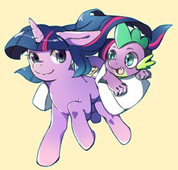 Size: 550x526 | Tagged: safe, artist:hiza take, derpibooru import, spike, twilight sparkle, dragon, pixiv, saddle bag