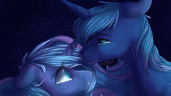 Size: 1920x1080 | Tagged: safe, artist:ebonytails, prince artemis, princess luna, alicorn, pony, crying, female, floppy ears, male, mare, night, rule 63, self ponidox, stallion, stars