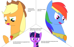 Size: 1210x760 | Tagged: safe, artist:plion, derpibooru import, applejack, rainbow dash, twilight sparkle, earth pony, pegasus, pony, grammar error