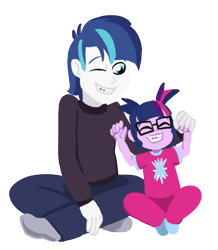 Size: 610x700 | Tagged: safe, artist:verumtee, sci-twi, shining armor, twilight sparkle, comic:sparkling shimmer, equestria girls, alumnus shining armor, braces, brother and sister, cute, female, male, pigtails, shining adorable, siblings, simple background, sparkle siblings, transparent background, twiabetes, younger