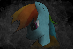 Size: 3648x2432 | Tagged: safe, artist:vvres, rainbow dash, pegasus, pony, alone, rock, sad, solo