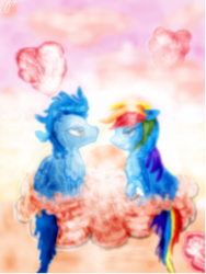 Size: 452x602 | Tagged: safe, artist:cinnec, rainbow dash, soarin', pegasus, pony, shipping, soarindash, valentine