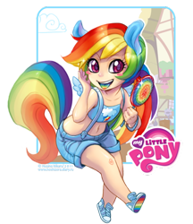 Size: 600x696 | Tagged: safe, artist:hosino hikaru, rainbow dash, chibi, eared humanization, humanized, pixiv, tailed humanization, winged humanization