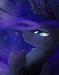 Size: 1188x1518 | Tagged: safe, artist:nutty-stardragon, princess luna, alicorn, pony, flower, fluffy, rose, solo