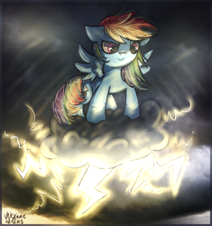 Size: 911x970 | Tagged: safe, artist:velexane, rainbow dash, pegasus, pony, cloud, cloudy, lightning, solo