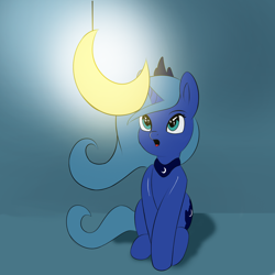 Size: 1280x1280 | Tagged: safe, artist:vell221, princess luna, alicorn, pony, cute, eye reflection, moon, open mouth, reflection, s1 luna, sitting, solo, tangible heavenly object