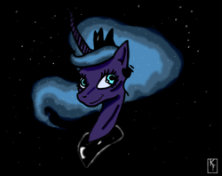 Size: 1048x832 | Tagged: safe, artist:krashface, princess luna, alicorn, pony, bust, digital art, portrait, princess, smiling, solo, stars