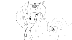 Size: 1280x720 | Tagged: safe, artist:hierozaki, princess luna, alicorn, pony, female, horn, lineart, mare, solo