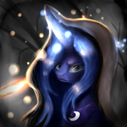 Size: 5000x5000 | Tagged: safe, artist:quefortia, princess luna, alicorn, pony, absurd resolution, cloak, clothes, crossover, lightsaber, magic, s1 luna, solo, star wars, telekinesis, weapon