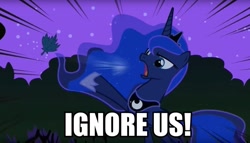 Size: 705x404 | Tagged: safe, edit, edited screencap, screencap, princess luna, alicorn, pony, crown, dialogue, female, horseshoes, ignore me, image macro, jewelry, mare, meme, open mouth, peytral, regalia, the grand galactic inquisitor, the venture bros., traditional royal canterlot voice, yelling