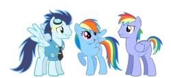 Size: 1024x473 | Tagged: safe, artist:rebron-y, rainbow blaze, rainbow dash, soarin', pegasus, pony, female, male, old cutie mark, shipping, soarindash, straight