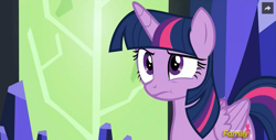 Size: 859x435 | Tagged: safe, derpibooru import, screencap, twilight sparkle, twilight sparkle (alicorn), alicorn, pony, what about discord?, :t, discovery family logo, female, mare