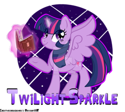 Size: 944x847 | Tagged: safe, artist:creativechibigraphic, derpibooru import, twilight sparkle, twilight sparkle (alicorn), alicorn, pony, badge, book, female, magic, simple background, solo, transparent background, watermark