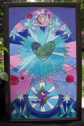 Size: 2122x3169 | Tagged: safe, artist:sn0wlight, princess cadance, spike, craft, crystal empire, irl, photo, stained glass