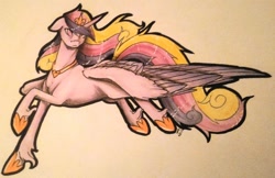 Size: 1024x662 | Tagged: safe, artist:oneiria-fylakas, princess cadance, alicorn, pony, floppy ears, simple background, solo, traditional art, unshorn fetlocks