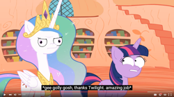 Size: 1280x719 | Tagged: safe, artist:piemations, derpibooru import, screencap, princess celestia, twilight sparkle, alicorn, pony, meme, my little doomsday, youtube caption