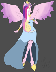 Size: 1600x2067 | Tagged: safe, artist:wynsten, princess cadance, anthro, unguligrade anthro, clothes, dress, solo