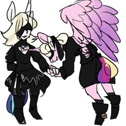 Size: 400x400 | Tagged: safe, artist:sock, princess cadance, shining armor, anthro, 2b, 9s, blindfold, blindfolded, clothes, commission, commissioner:alkonium, cosplay, costume, crossdressing, crossplay, dress, nier: automata, not gleaming shield, not prince bolero, not rule 63