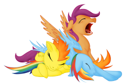 Size: 1800x1200 | Tagged: safe, artist:dreamscape195, rainbow dash, scootaloo, spitfire, pegasus, pony, cuddle puddle, cuddling, eyes closed, pony pile, simple background, snuggling, transparent background, trio, yawn