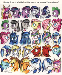Size: 1052x1266 | Tagged: safe, artist:andypriceart, edit, applejack, big macintosh, derpy hooves, dj pon-3, fluttershy, octavia melody, pinkie pie, princess cadance, princess celestia, princess luna, rainbow dash, rarity, shining armor, spike, twilight sparkle, vinyl scratch, alicorn, dragon, earth pony, pegasus, pony, unicorn, angry, female, laughing, male, mane six, mare, norman rockwell, parody, rumor, shocked, stallion, telephone game, this will end in divorce, this will end in sleeping on the couch
