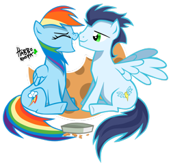 Size: 1024x992 | Tagged: dead source, safe, artist:habbokoopa, rainbow dash, soarin', pegasus, pony, shipping, soarindash