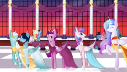 Size: 848x478 | Tagged: artist needed, safe, princess cadance, princess celestia, princess flurry heart, alicorn, pony, clothes, dress, older, remembrance (audio drama)