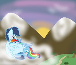 Size: 900x771 | Tagged: safe, artist:tomboyishcanid, rainbow dash, soarin', pegasus, pony, female, male, shipping, soarindash, straight