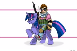 Size: 1900x1261 | Tagged: safe, artist:moealmighty, derpibooru import, twilight sparkle, human, pony, unicorn, badass, cigar, cutie mark, female, glasses, gun, hooves, horn, humans riding ponies, mare, optical sight, rifle, smoke, smoking, sniper rifle, sunglasses, weapon