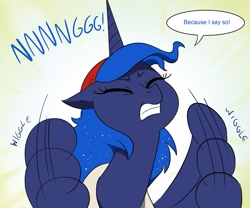 Size: 1225x1021 | Tagged: safe, artist:doublewbrothers, princess luna, alicorn, pony, comic:luna land, cropped, cute, dialogue, eyes closed, lunabetes, reaction image, solo, tantrum