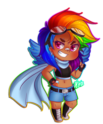 Size: 600x722 | Tagged: safe, artist:pyonkotcchi, rainbow dash, clothes, female, humanized, multicolored hair, winged humanization