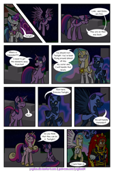 Size: 1200x1800 | Tagged: safe, artist:yogfan, princess cadance, princess celestia, princess luna, shining armor, twilight sparkle, twilight sparkle (alicorn), alicorn, pony, unicorn, comic:but i do now, comic, crossover, ganondorf, the legend of zelda