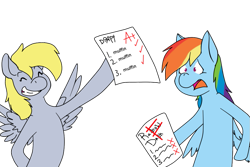 Size: 1023x684 | Tagged: safe, artist:chub-wub, edit, derpy hooves, rainbow dash, pegasus, pony, female, mare, paper, test