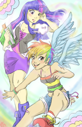 Size: 500x770 | Tagged: safe, artist:kotihiiri, rainbow dash, twilight sparkle, horned humanization, humanized, winged humanization