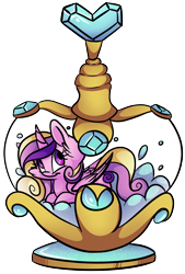 Size: 4812x7132 | Tagged: safe, artist:cutepencilcase, princess cadance, alicorn, pony, absurd resolution, pony in a bottle, prone, simple background, smiling, solo, transparent background