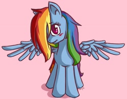 Size: 2231x1738 | Tagged: safe, artist:pinkieking, rainbow dash, pegasus, pony, blue coat, blushing, female, mare, multicolored mane