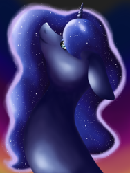 Size: 1500x2000 | Tagged: safe, artist:stereo-of-the-heart, princess luna, alicorn, pony, bust, looking up, portrait, solo, twilight (astronomy)