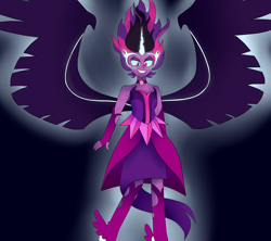 Size: 2310x2048 | Tagged: safe, artist:omgitsemeraldstar, derpibooru import, midnight sparkle, sci-twi, twilight sparkle, equestria girls, friendship games, clothes, fingerless gloves, gloves, glowing eyes, horn, necklace, pendant, solo, unleash the magic, wings