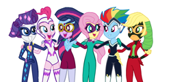 Size: 1558x748 | Tagged: safe, artist:kate232, derpibooru import, applejack, fili-second, fluttershy, masked matter-horn, mistress marevelous, pinkie pie, radiance, rainbow dash, rarity, saddle rager, twilight sparkle, zapp, equestria girls, power ponies (episode), hilarious in hindsight, humane six, power ponies