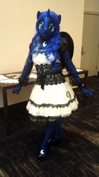 Size: 2322x4128 | Tagged: safe, artist:bramble bunny, princess luna, anthro, absurd resolution, babscon, clothes, convention, cosplay, costume, fursuit, irl, kigurumi, photo, picture, ponysuit