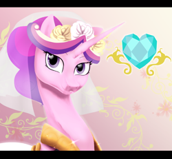 Size: 786x726 | Tagged: safe, artist:gamblingfoxinahat, princess cadance, alicorn, pony, flower, flower in hair, heart eyes, solo, wedding veil, wingding eyes