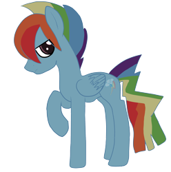 Size: 1242x1250 | Tagged: safe, artist:lostpegasister, rainbow blitz, rainbow dash, pegasus, pony, blue coat, male, multicolored mane, rule 63, solo, stallion, wings
