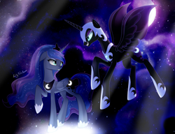 Size: 1280x981 | Tagged: safe, artist:aurorapolaris-93, nightmare moon, princess luna, alicorn, pony, duality, galaxy mane, moon, self ponidox