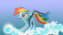Size: 1024x576 | Tagged: safe, artist:z-free, rainbow dash, pegasus, pony, blue coat, cloud, female, mare, multicolored mane