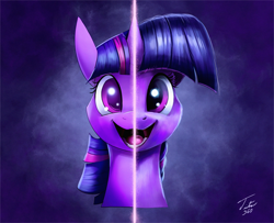 Size: 900x731 | Tagged: safe, artist:tsitra360, derpibooru import, twilight sparkle, comparison, debate in the comments, open mouth, signature, solo, split screen