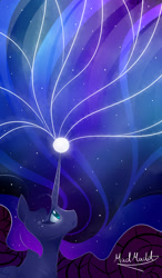 Size: 1024x1755 | Tagged: safe, artist:madmaddz, princess luna, alicorn, pony, do princesses dream of magic sheep, dream walker luna, looking up, magic, scene interpretation, solo