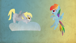 Size: 2560x1440 | Tagged: safe, artist:foxy-noxy, derpy hooves, rainbow dash, pegasus, pony, cloud, female, mare, wallpaper